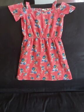 Magenta Coral Cold-Shoulder Dress with Blue Floral Print